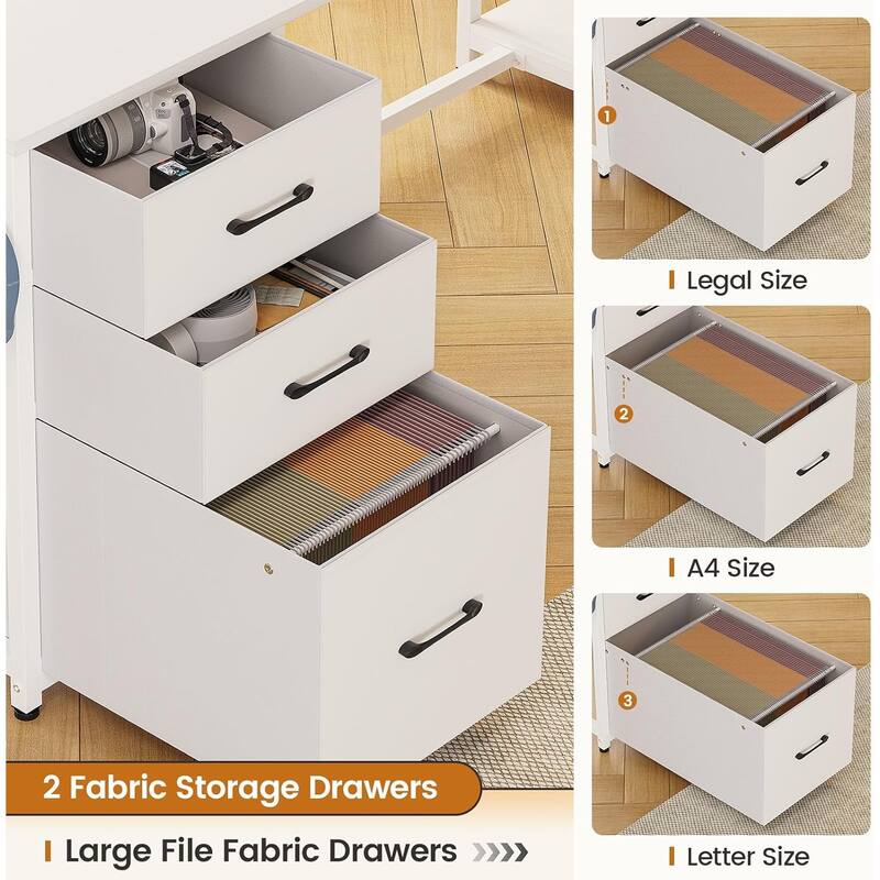 L Shaped Computer Desk 58'' Office Desk with 3 Drawers and Bookshelf