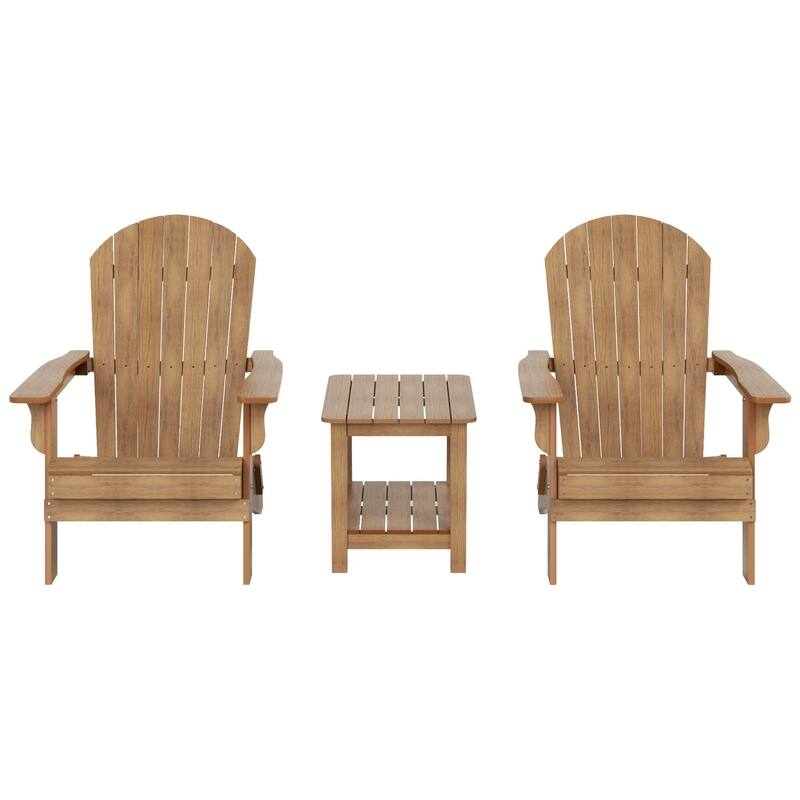 Vineyard HIPS Outdoor Folding Eco-Friendly All Weather Seashell Adirondack Chairs with Side Table (3-Piece Set)