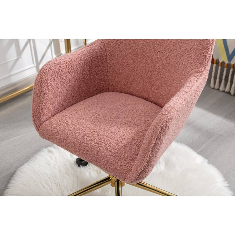 Modern Upholstered Home Office Chair with Adjustable Height & Gold Metal Legs, 360° Swivel