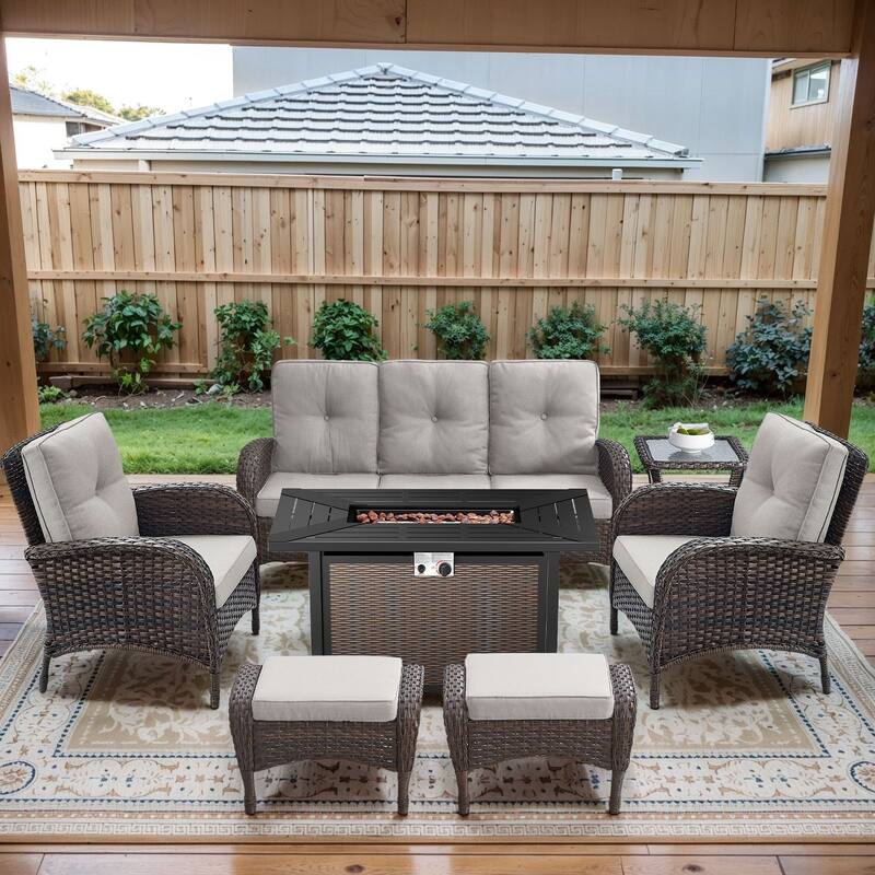 Gymojoy Outdoor Fire Pit Conversation Set, 3-Seat Sofa & Chairs Patio Furniture Set