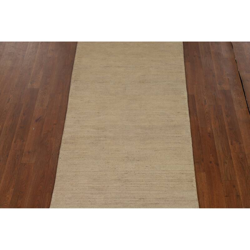 Beige Modern Gabbeh Oriental Runner Rug Handmade Wool Carpet - 2'9"x 8'1"