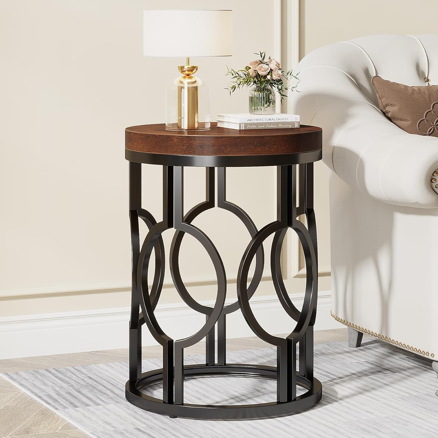 Wood Round End Side Table for Living Room Bedroom