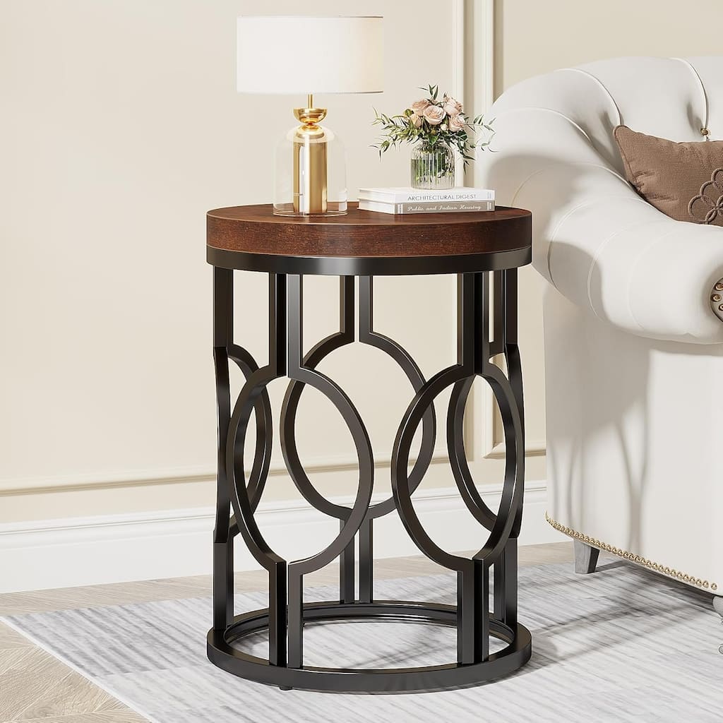 Wood Round End Side Table for Living Room Bedroom