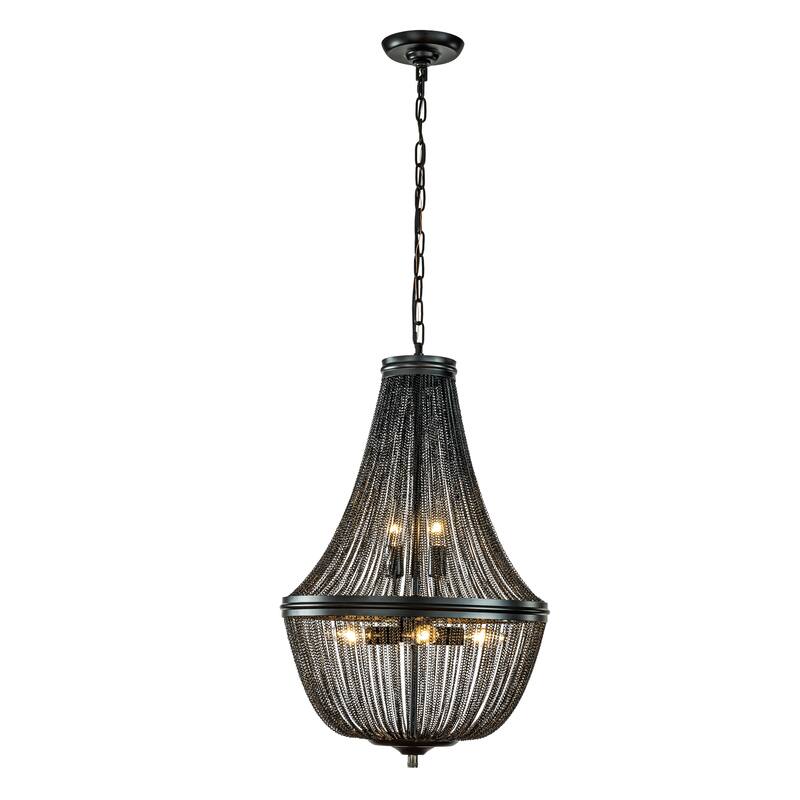 6-Light Modern And Contemporary Matte Black French Empire Chainmail Chandelier - Matte Black