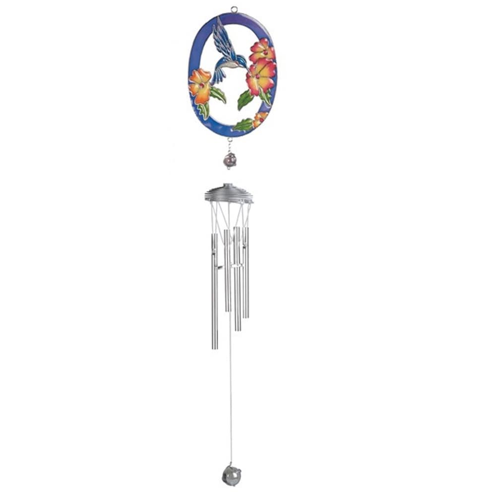 Lbk Furniture Hummingbird With Flower Wind Chime 31" Indoor And Outdoor Hanging Decoration Garden Patio Porch