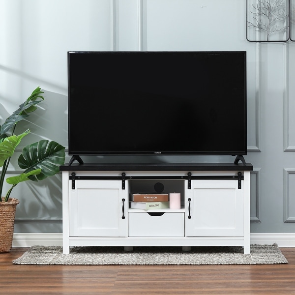 White and brown clearance farmhouse tv stand
