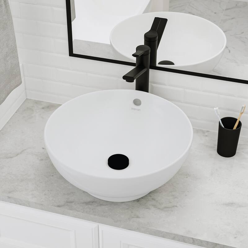 Karran Valera 17" Vitreous China Vessel Bathroom Sink in White with Overflow Drain