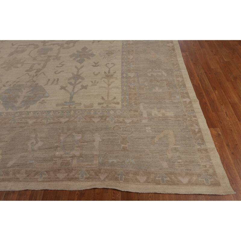 Vegetable Dye Oushak Oriental Large Rug Handmade Beige Wool Carpet - 10'5"x 14'4"