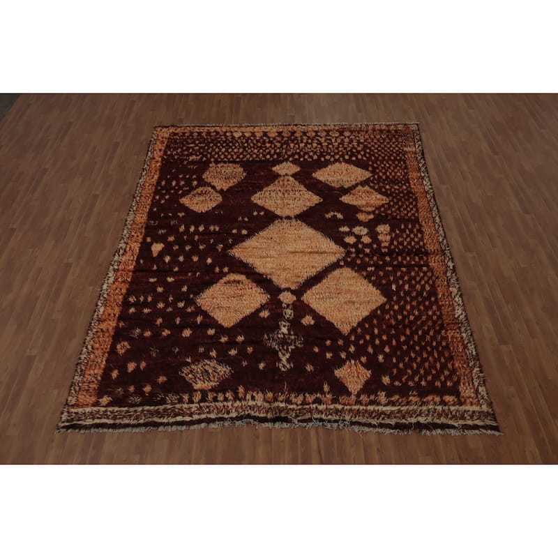 Hand Knotted Oriental 100% Wool Carpet Modern Tribal Red Moroccan Area Rug - 12' 7'' X 9' 7''