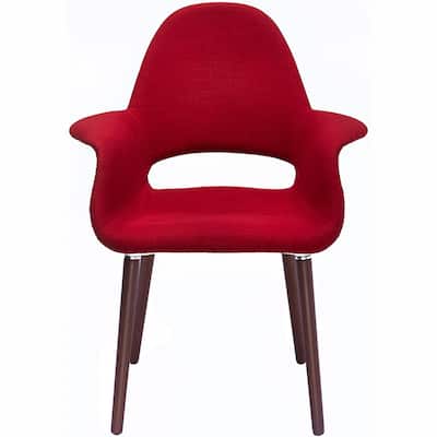 Organic Upholstered Fabric Modern Armchair with Dark Brown Wooden Legs for Dining Room Office or Accent Lounge Side Chair