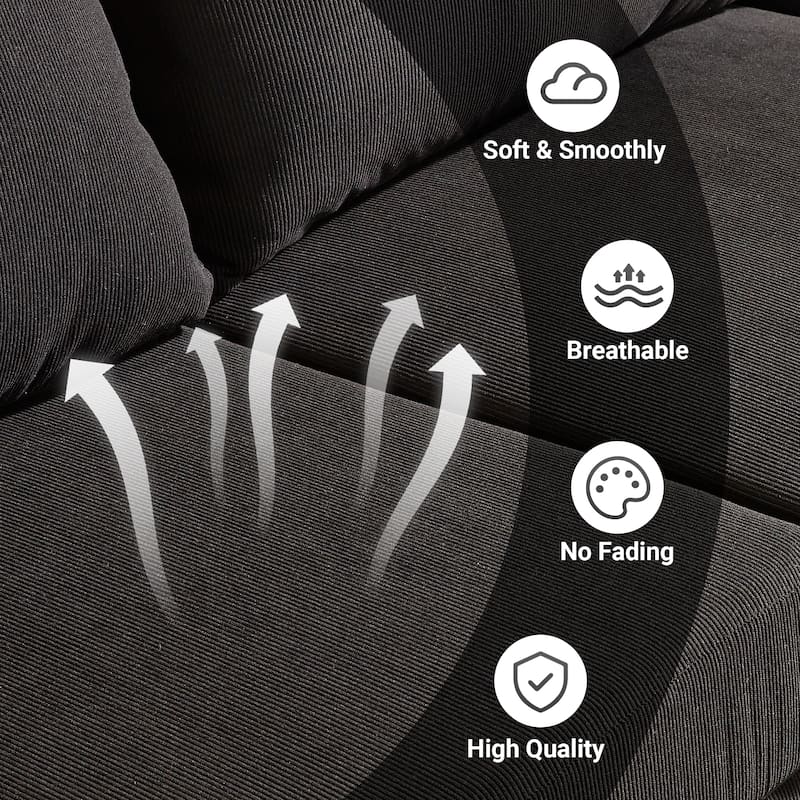 HOOOWOOO Modern Polyester Convertible Chaise Sofa with Metal Legs for Living Room