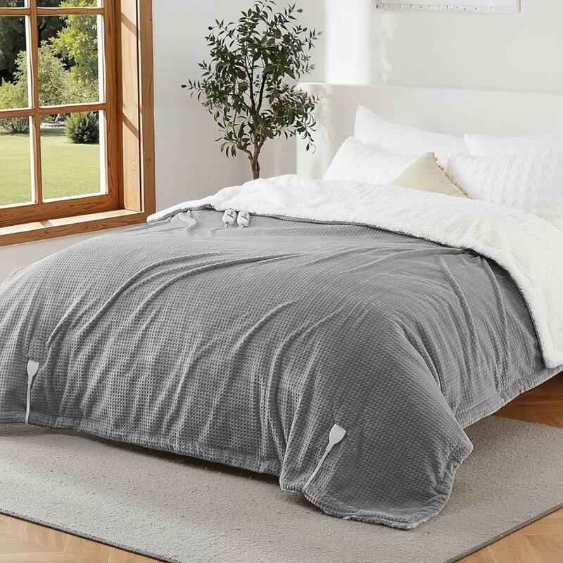 Electric Waffle Fast Heating Flannel Blanket, Grey - 72*84 inch
