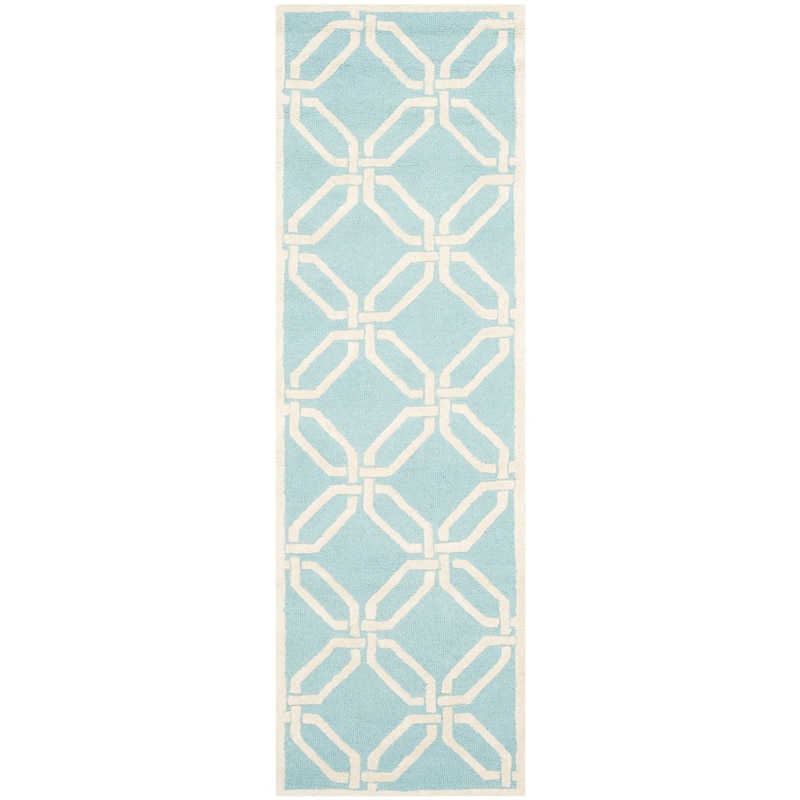 SAFAVIEH Handmade Cambridge Nhung Modern Moroccan Wool Rug - 2'6" x 8' Runner - Light Blue/Ivory
