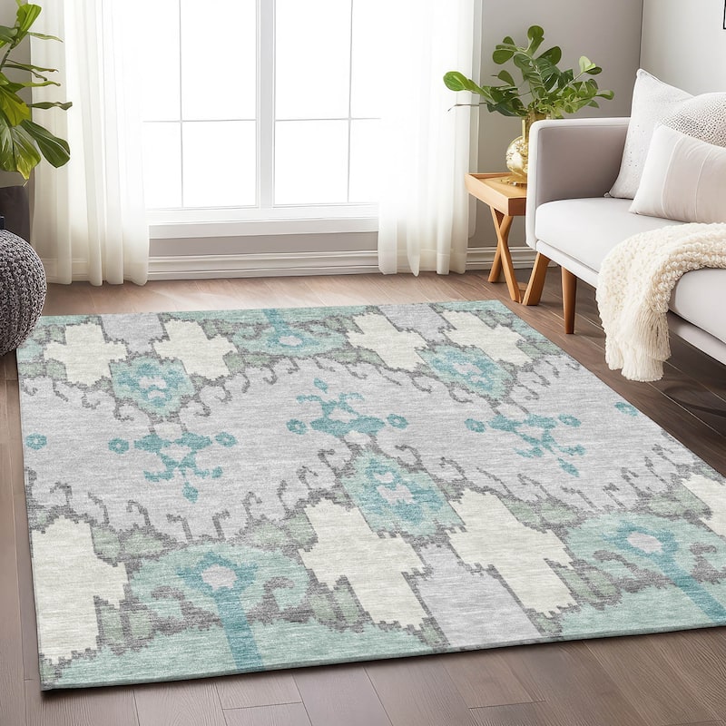 Premium Washable Super Soft Boho Ikat Mayfield Rug - Mint - 10' x 14' - Rectangle
