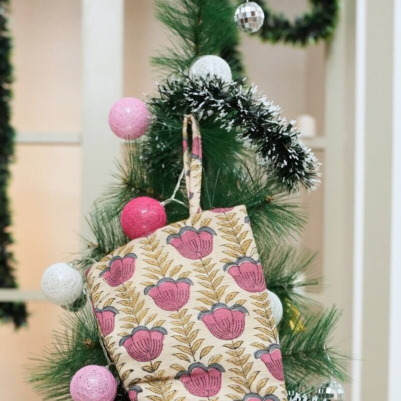 Fabdivine Linen or Cotton Hand Block Home Decorative Christmas Stockings - 16"X6.5"