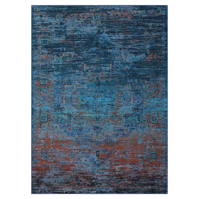 Ombre Vintage Area Rug Distressed Washable Living Room Bedroom Rug Indoor Carpet Ultra-Thin Soft Rug Non-Slip