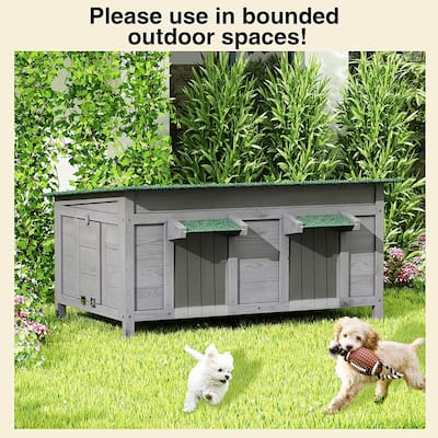 Outdoor Wooden Double Cat House Shelter with 2 Rooms, Dog Houses - N/A