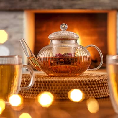 JoyJolt Fluted Stovetop-Safe Glass Teapot with Tea Infuser