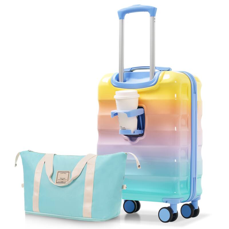 Lightweight Luggage Hard Shell Luggage 2-Piece Set with Cup Holder and Spinner Wheels, for Boarding Travel