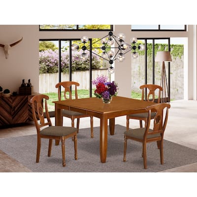 HomeStock 5-Pc Square Saddle Brown Finish Solid Wood Top Dining table with 4 Chairs