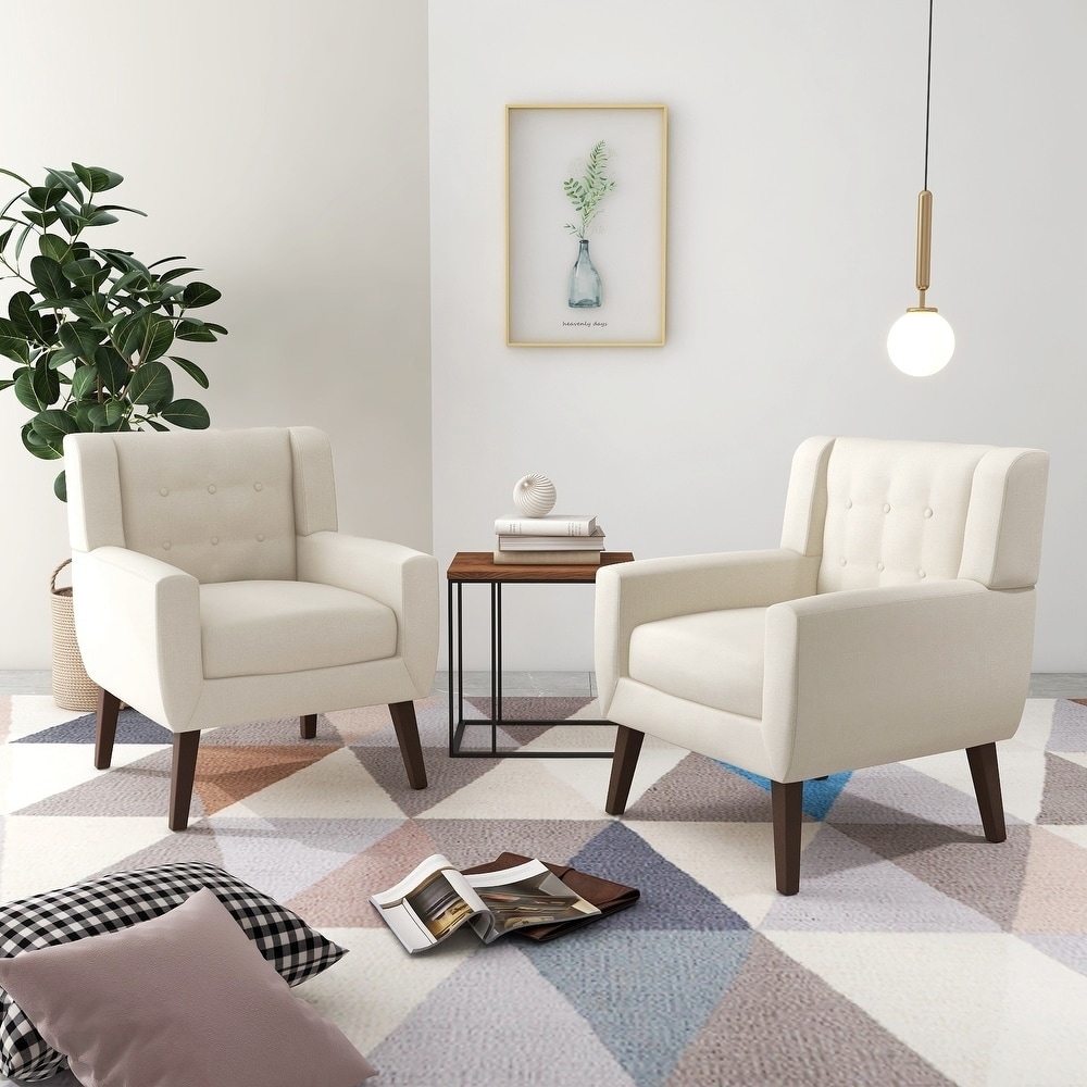 Mid Century Modern Button Tufted Accent Chair with Wood Legs