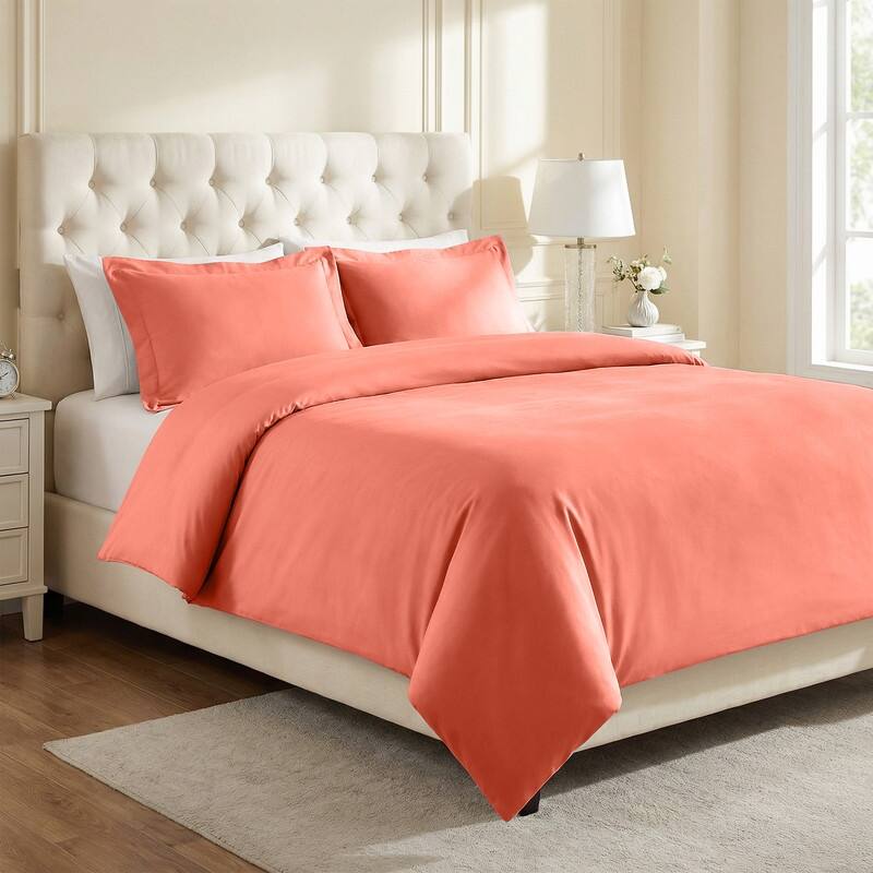 Superior Wrinkle Resistant Cotton Blend Duvet Cover Set - Coral - Queen