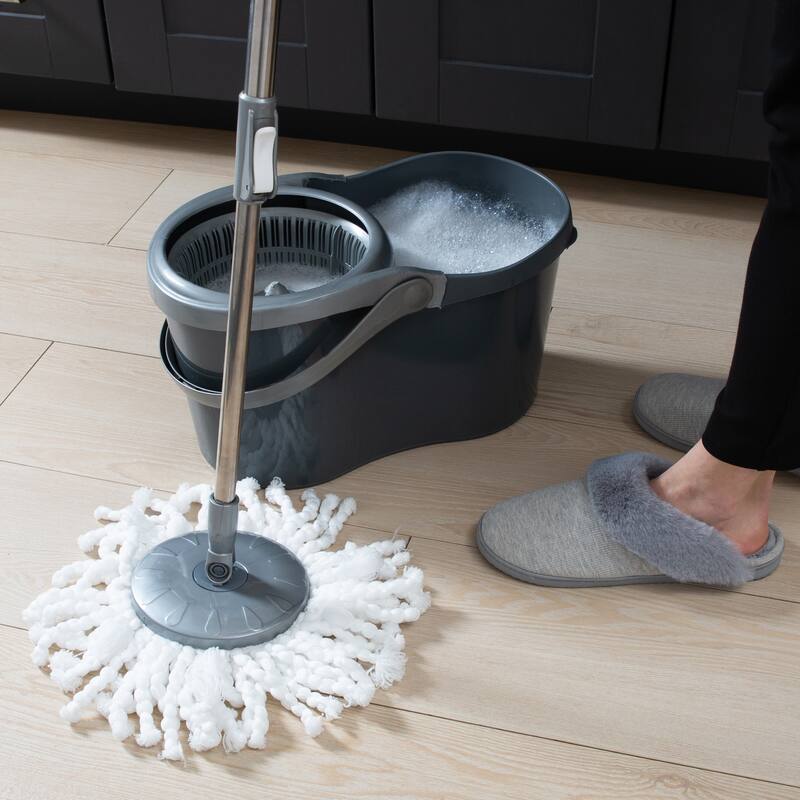 Simplify Self Wringing Mop & Bucket Set - Mop-44.5"Hx 6.10"D, Bucket- 17.5"x 9.4"x 9.4"