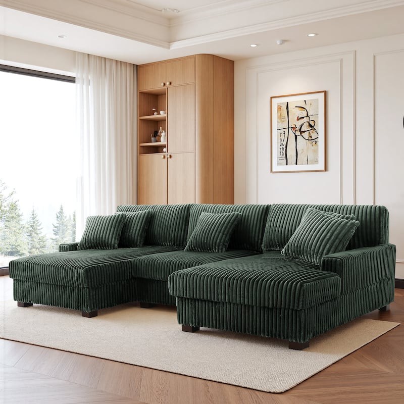 118.3" W U-Shape Plush Corduroy Upholstered Comfy Cloud Sectional Sofa
