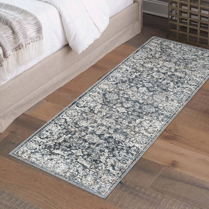 Country & Floral Richye Collection Area Rug - Navy Blue - 2'2"x6'1"