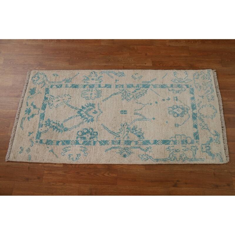 Geometric Oriental Oushak Turkish Wool Rug Hand-knotted Foyer Carpet - 2'0" x 3'11"