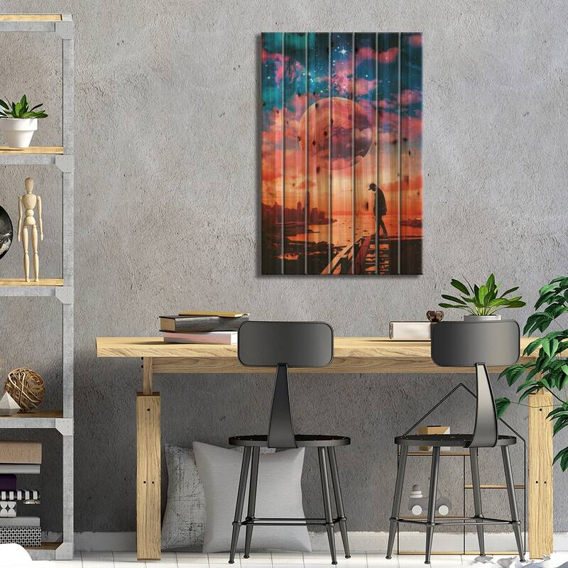 Alone Print On Wood by Marischa Becker - Multi-Color