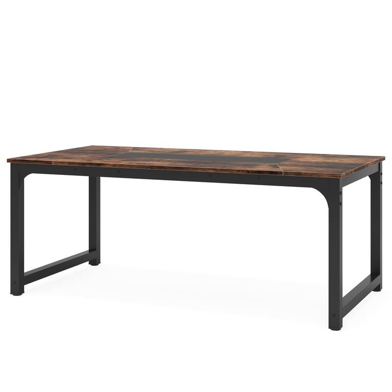 71" Industrial Dining Table for 6-8 People, Rustic Rectangular Kitchen & Dining Room Table with Heavy-Duty Metal Frame