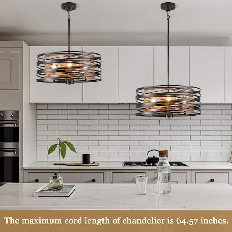Farmhouse 5-Light Metal Drum Shape Pendant Light for Kitchen Island Entryway