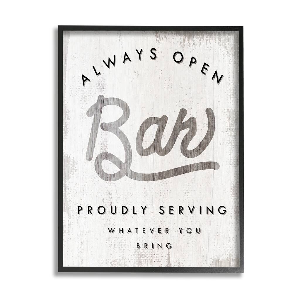 Stupell Always Open BYOB Bar Sign Funny Drinking Phrase Framed Wall Art
