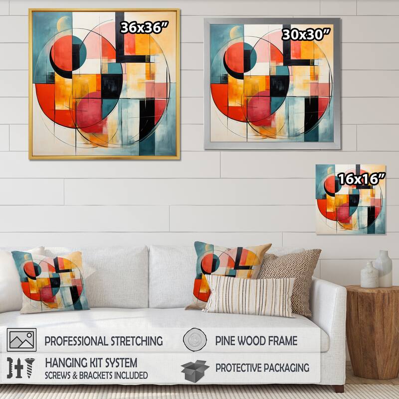 Designart "Blue Orange Mid Century Geometric Abstractions I" Mid-century Framed Canvas Wall Art