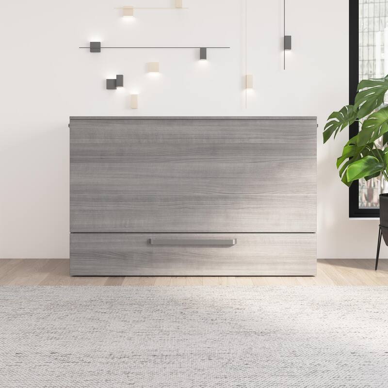 Bestar Borealis 63W Queen Murphy Cabinet Bed with Pullout Drawer