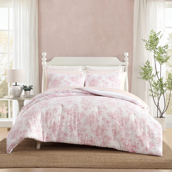 Laura Ashley Delphine Waffle Pink Comforter Set - On Sale - Bed