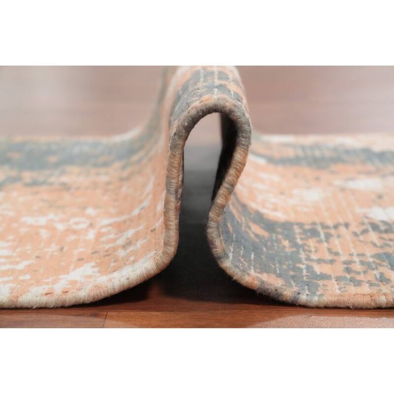 Hand Knotted Oriental Viscose Silk Carpet Modern All-Over Peach Abstract Area Rug - 4' 0'' X 2' 0''