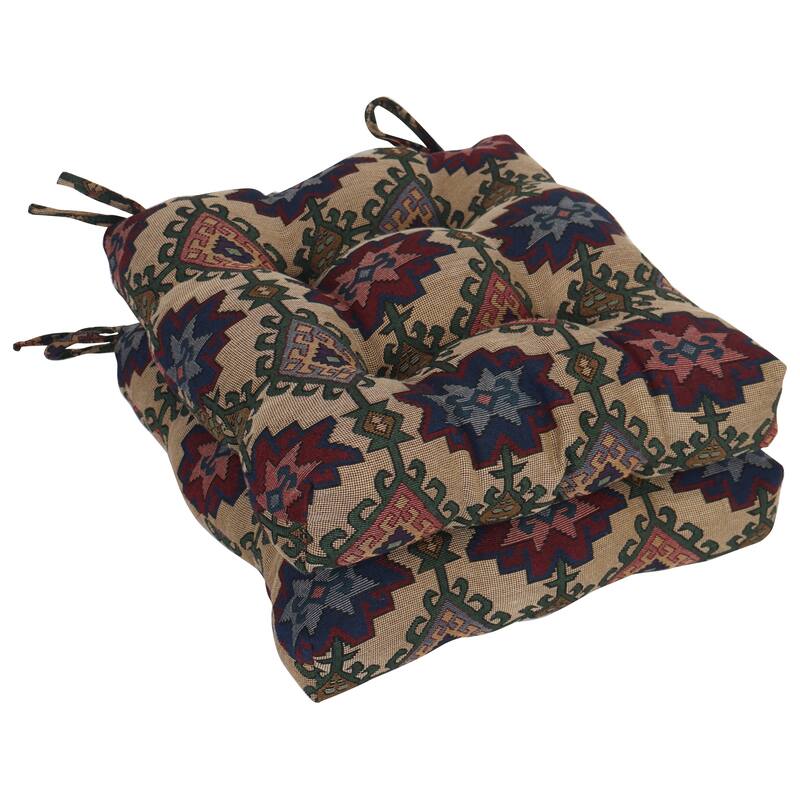 16-inch Square Woven Tapestry Tufted Chair Cushions (Set of 2 or 4) - 16 x 16 - Palomino - Set of 2