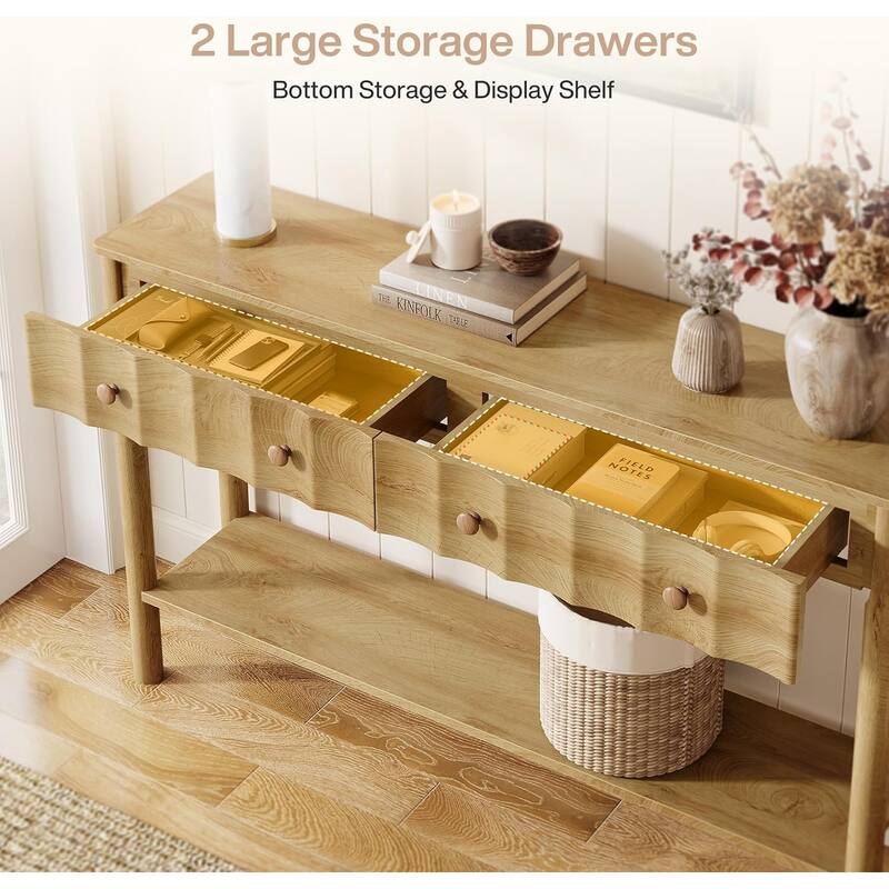 55-Inch Modern Console Entryway Table with 2 Drawers and Open Shelf - 55.11" W x 13.7" D x 35.43" H