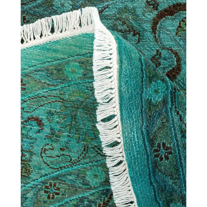 Overton Hand Knotted Wool Vintage Inspired Modern Contemporary Overdyed Blue Round Area Rug - 4' 2" x 4' 3"