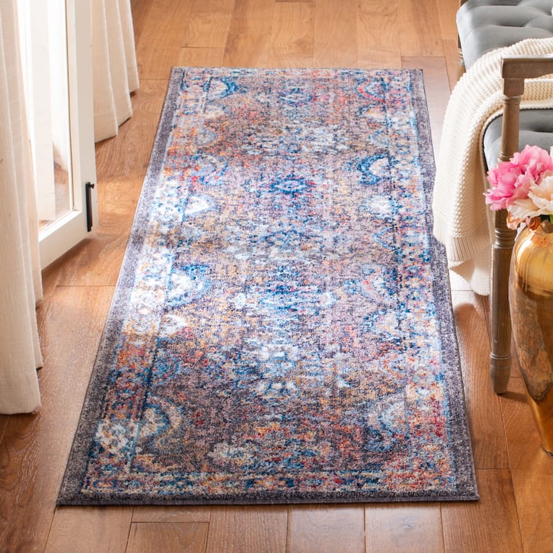 SAFAVIEH Bristol Sunnefa Vintage Oriental Distressed Rug - 2'3" x 8' Runner - Dark Grey/Blue