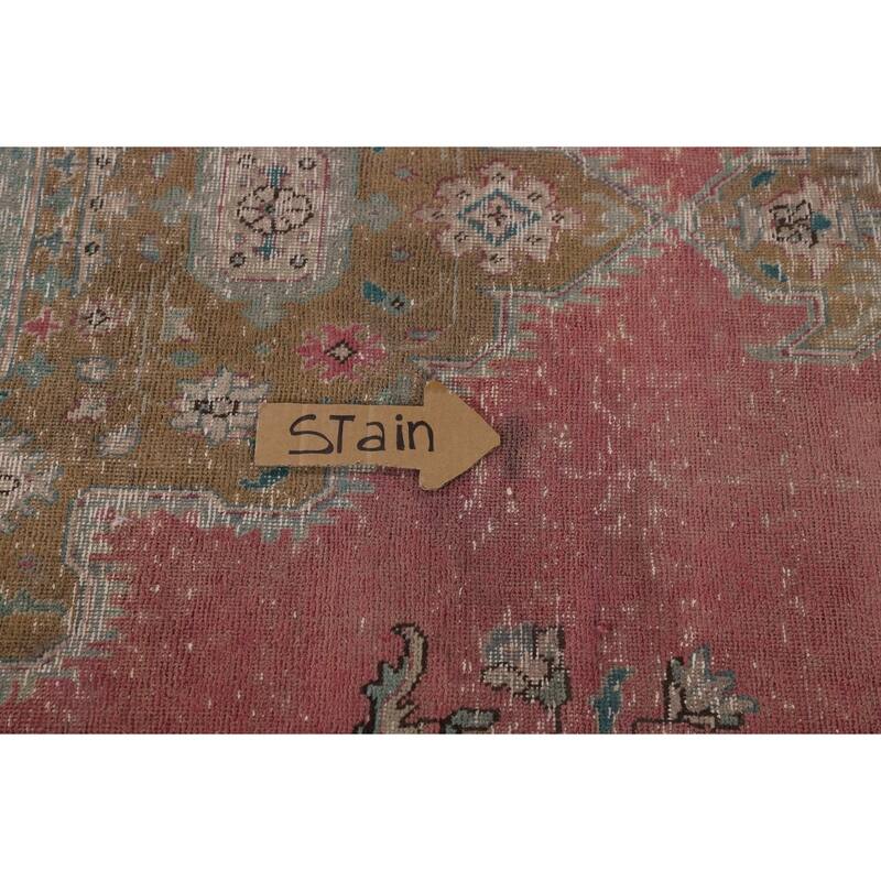 Pink Distressed Tabriz Persian Antique Rug Hand-Knotted Wool Carpet - 9'6" x 12'8"