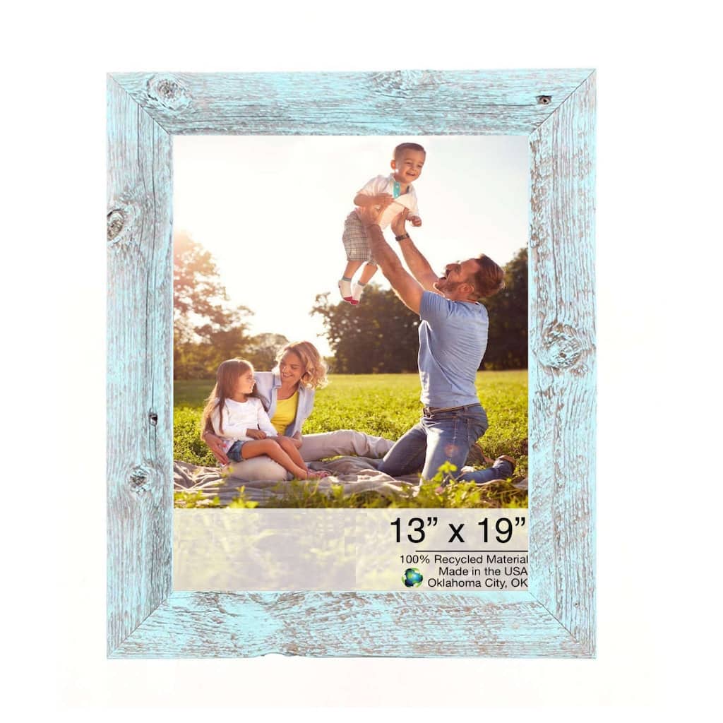 13" x 19" Rustic Farmhouse Light Aqua Blue Wood Frame