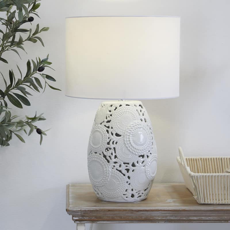 Ceramic Cutout Floral Room Table Lamp - White - Roche River Decor