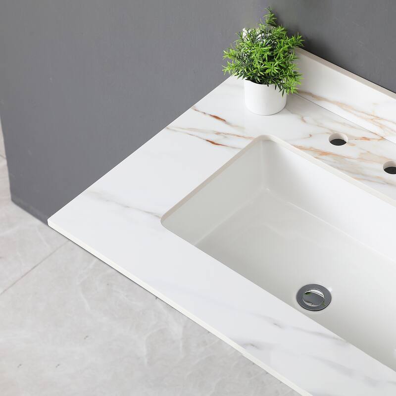 31 Inch Marble Vanity Top,Bathroom Vanity Top with Undermount Rectangular Middle Sink and 4 Inch Height Backsplash