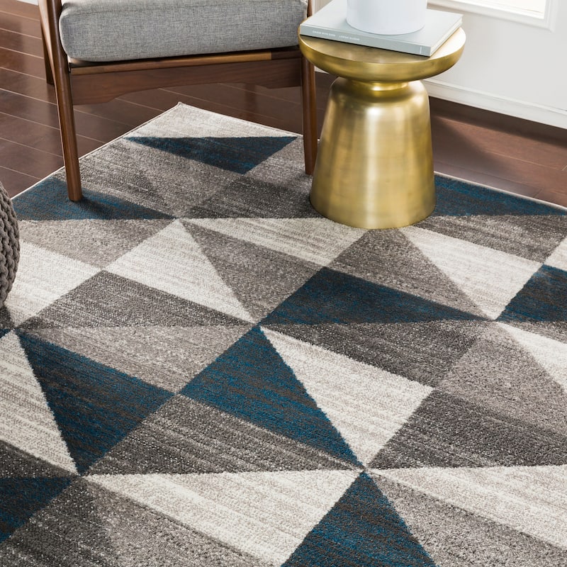 Livabliss Metz Blue & Gray Mid-Century Geometric Area Rug