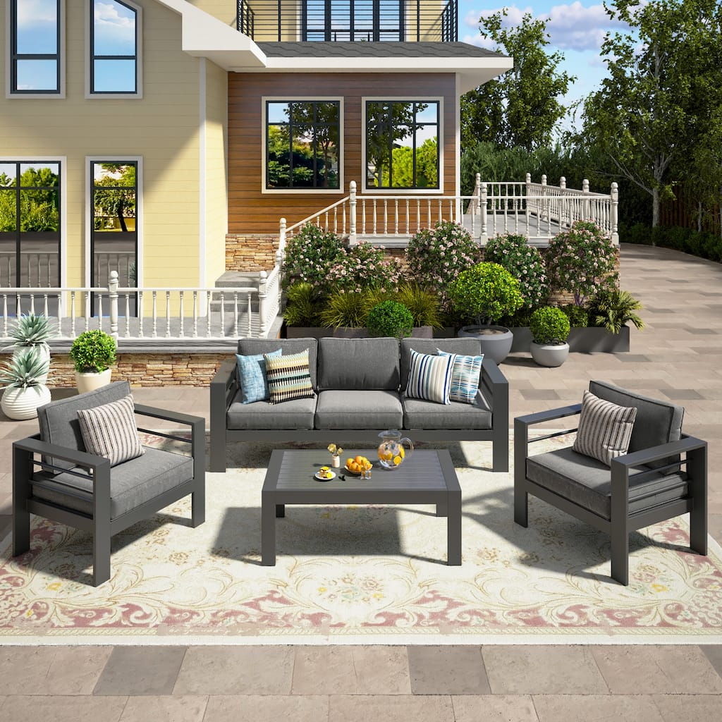 Royalcraft 4-Piece All-Aluminum Patio Set with 5" Cushions & 3.2" Widened Armrest, Seats 5, 250 lbs - 4-Piece Sets