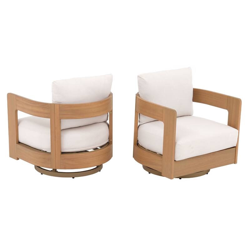 Outdoor Swivel Chair Conversation Set 360-Degree Solid Wood Eucalyptus
