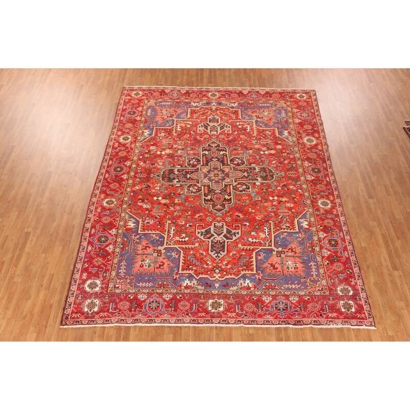 Hand Knotted Oriental 100% Wool Carpet Traditional Medallion Oranges & Rust Heriz Area Rug - 13' 0'' X 10' 3''